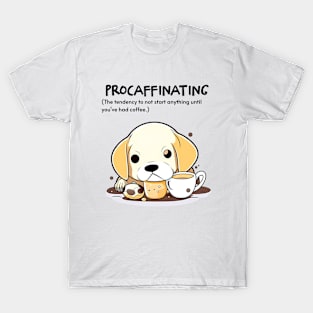 Funny Coffee Caffeine Saying Procaffinating With Cute Dog T-Shirt